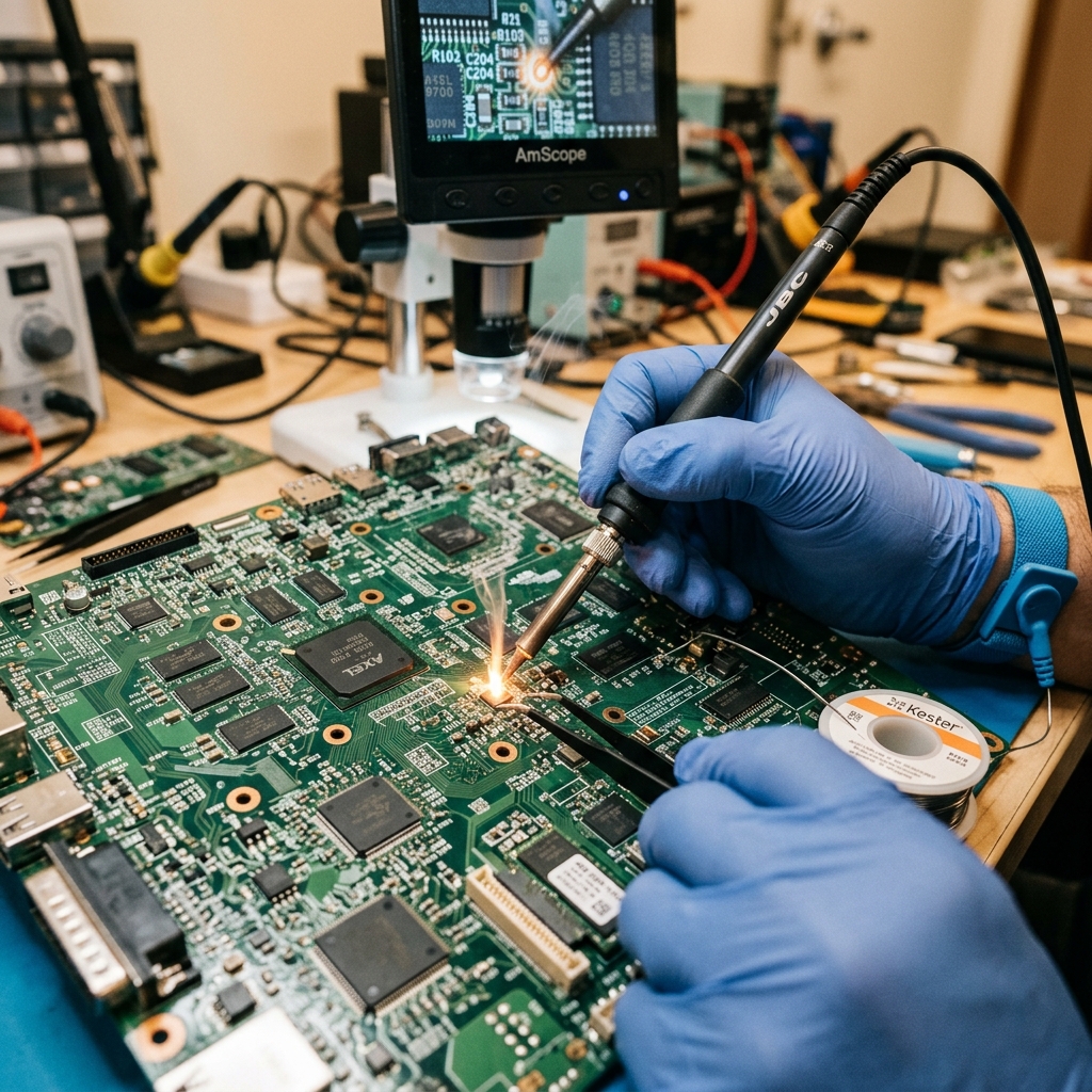Chip-level motherboard repair soldering Hello TukTuk Noida